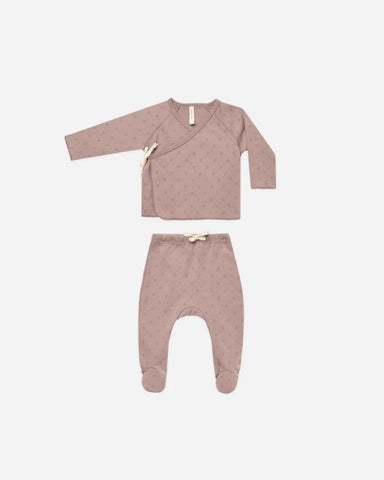 Quincy Mae Mauve Dotty Wrap Top + Footed Pant Set