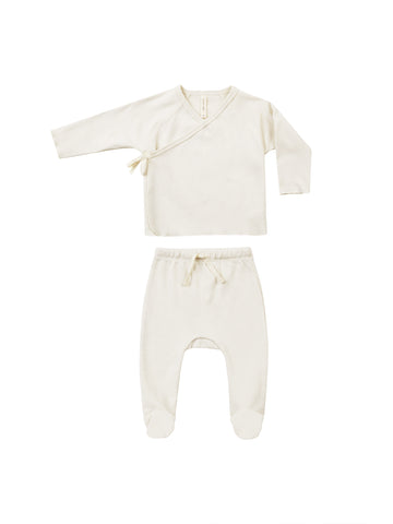 Quincy Mae Ivory Wrap Top + Footed Pant Set