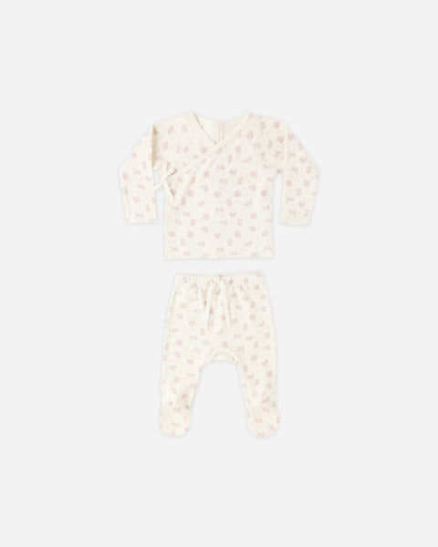 Quincy Mae Ivory Flower Field Wrap Top + Footed Pant Set