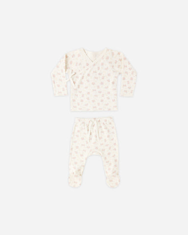 Quincy Mae Ivory Flower Field Wrap Top + Footed Pant Set