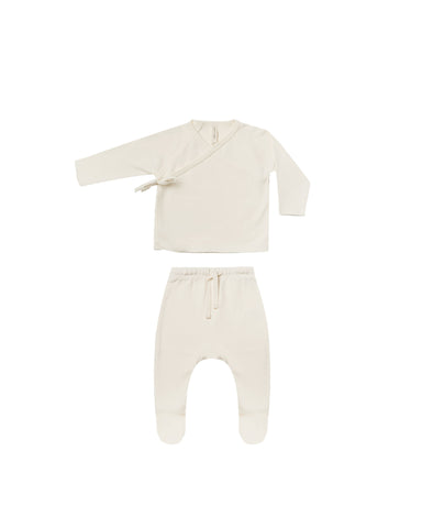 Quincy Mae Ivory Wrap Top + Footed Pant Set