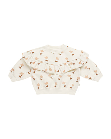 Quincy Mae Ivory Tulips Ruffle Sweat Set