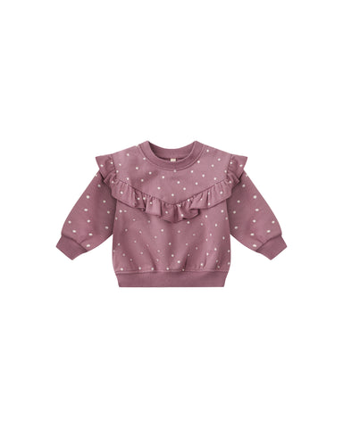 Quincy Mae Mulberry Polka Dots Ruffle Fleece Sweat Set