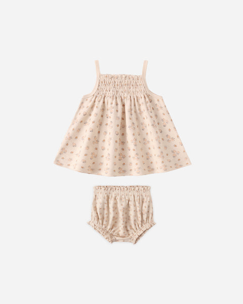 Quincy Mae Ecru Strawberries Smocked Tank + Bloomer Set