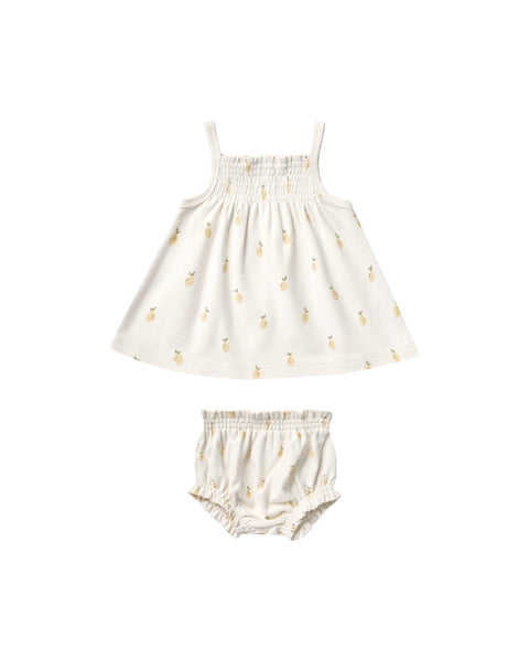 Quincy Mae Ivory Lemons Smocked Tank + Bloomer Set