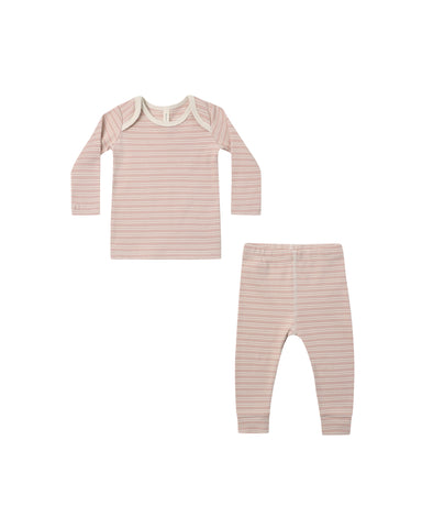 Quincy Mae Dusty Rose Micro Stripe Ribbed Tee + Legging Set