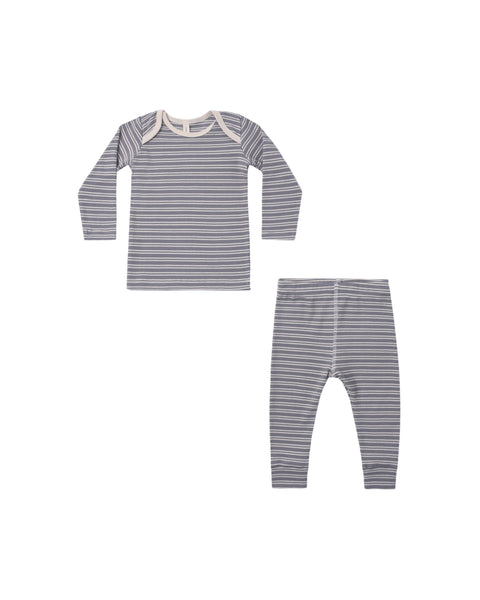 Quincy Mae Slate Micro Stripe Ribbed Tee + Legging Set