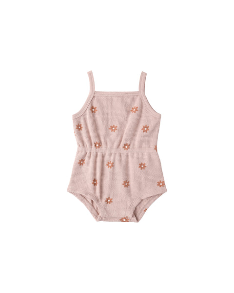 Quincy Mae Blush Pink Daisy Waffle Cinch Romper