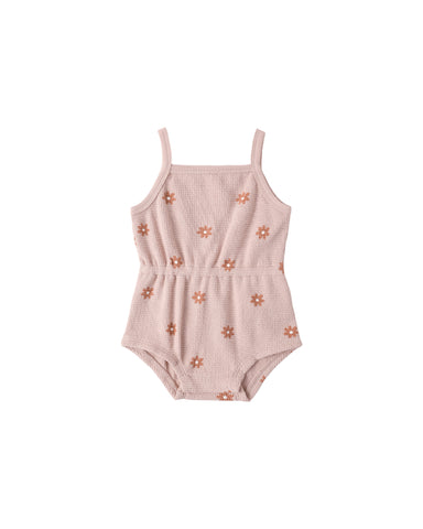 Quincy Mae Blush Pink Daisy Waffle Cinch Romper