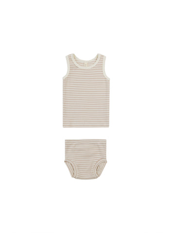 Quincy Mae Oat Stripe Ribbed Tank + Bloomer Set