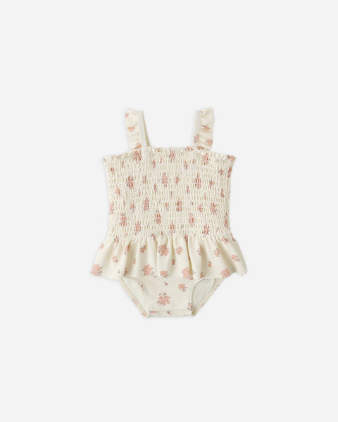 Quincy Mae Ivory Garden Rose Smocked One-Piece