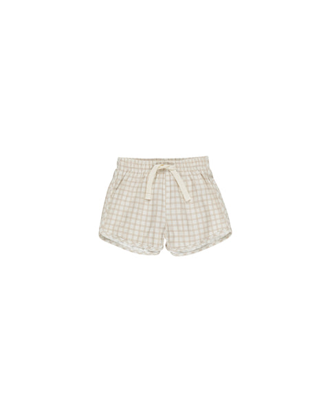 Quincy Mae Ivory Oat Check Boys Swim Shorts