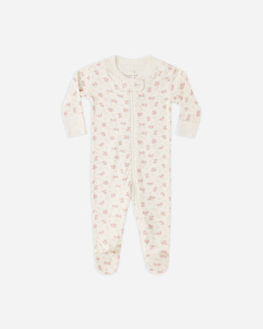 Quincy Mae Ivory Flower Field Zip Long Sleeve Sleeper Footie