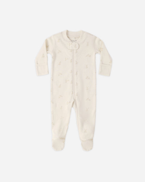 Quincy Mae Natural Bunnies Zip Long Sleeve Sleeper Footie