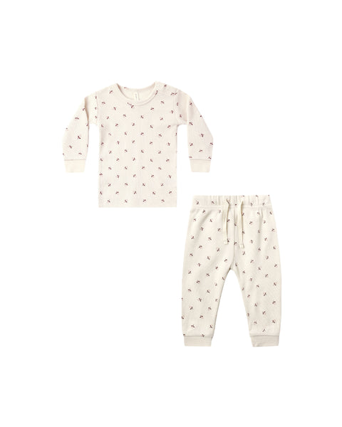 Quincy Mae Natural Fall Ditsy Waffle Top + Pant Set
