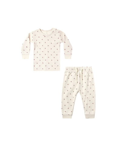 Quincy Mae Natural Fall Ditsy Waffle Top + Pant Set
