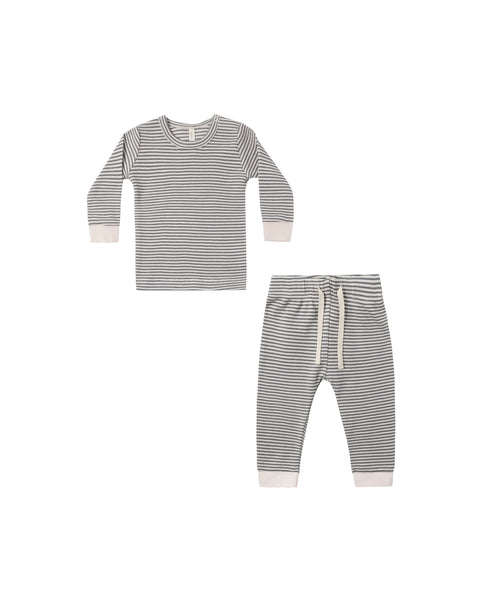 Quincy Mae Midnight Micro Stripe Waffle Top + Pant Set