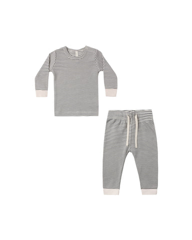 Quincy Mae Midnight Micro Stripe Waffle Top + Pant Set
