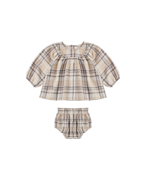 Quincy Mae Latte Fall Plaid Mia Top + Bloomer Set