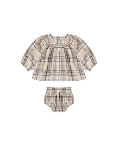 Quincy Mae Latte Fall Plaid Mia Top + Bloomer Set