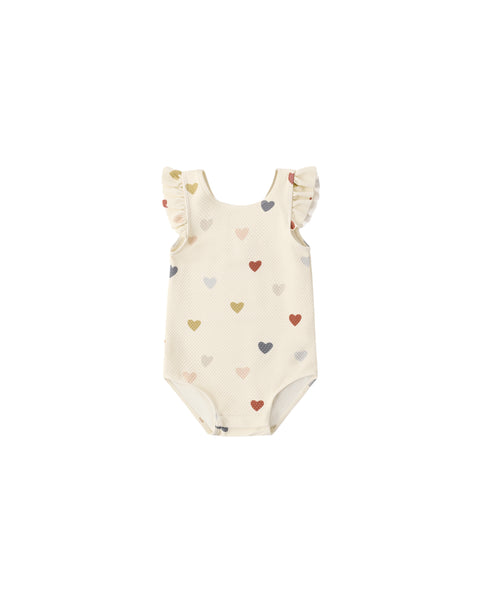 Quincy Mae Natural Confetti Hearts Scoop Back One-Piece Swimsuit