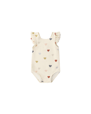Quincy Mae Natural Confetti Hearts Scoop Back One-Piece Swimsuit