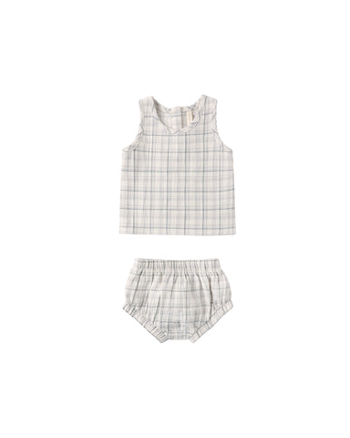 Quincy Mae Blue Plaid Woven Tank Set