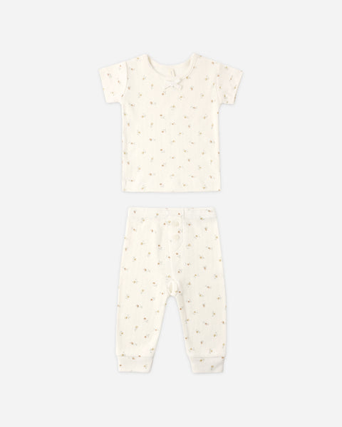 Quincy Mae Ivory Petit Fleur Pointelle Tee + Legging Set