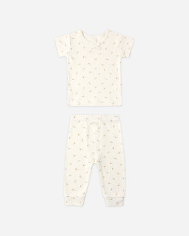 Quincy Mae Ivory Petit Fleur Pointelle Tee + Legging Set