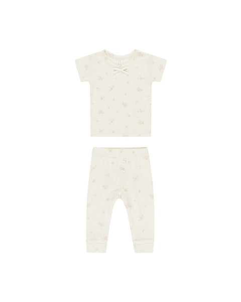 Quincy Mae Ivory Pink Ditsy Pointelle Tee + Legging Set