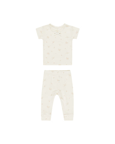 Quincy Mae Ivory Pink Ditsy Pointelle Tee + Legging Set