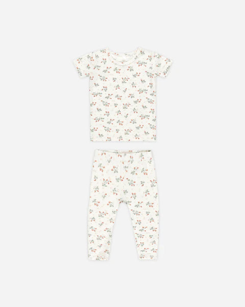 Quincy Mae Ivory Strawberries Bamboo SS Pajama Set