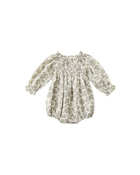 Quincy Mae Ivory Green Floral Eden Romper