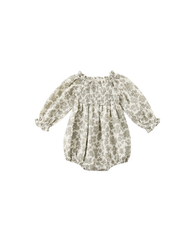 Quincy Mae Ivory Green Floral Eden Romper