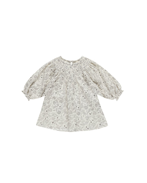 Quincy Mae Ivory Winter Floral V Smocked Dress