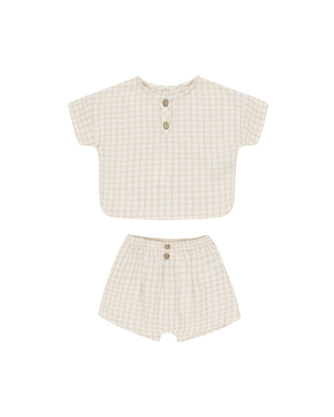 Quincy Mae Oat Check Woven Boxy Top + Short Set