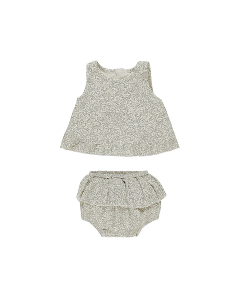 Quincy Mae Natural Green Garden Ruffled Tulip Top + Bloomer Set