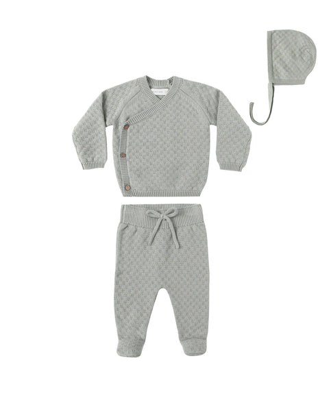 Quincy Mae Steel Blue Knit Wrap Top + Pant Set