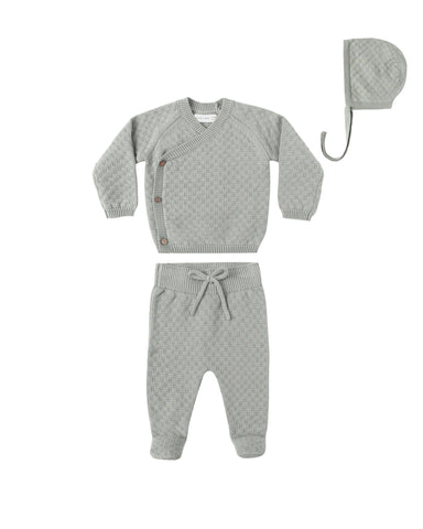 Quincy Mae Steel Blue Knit Wrap Top + Pant Set