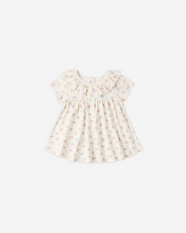 Quincy Mae Ivory Flower Field Ruffle Collar Jersey Dress