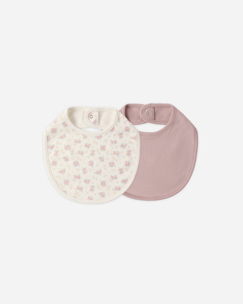 Quincy Mae Ivory Flower Field/Mauve Jersey Bib Set