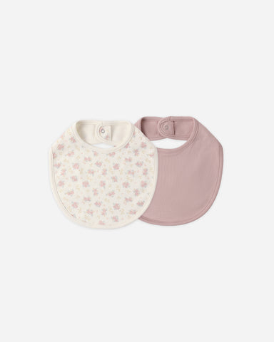 Quincy Mae Ivory Flower Field/Mauve Jersey Bib Set