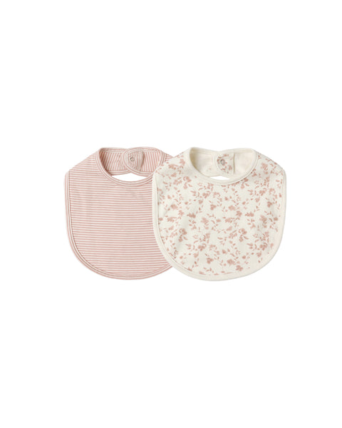 Quincy Mae French Garden/Rose Micro Stripe Jersey Snap Bib Set