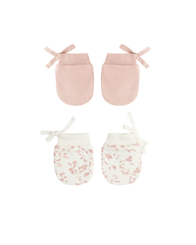 Quincy Mae French Garden/Rose Micro Stripe No Scratch Mittens Set
