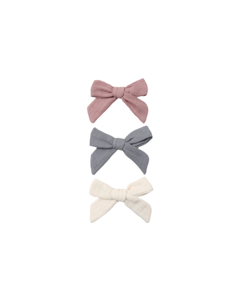 Quincy Mae Mulberry/Slate/Natural Bow Clip Set