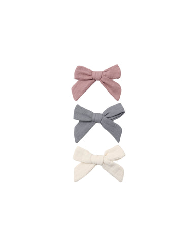 Quincy Mae Mulberry/Slate/Natural Bow Clip Set