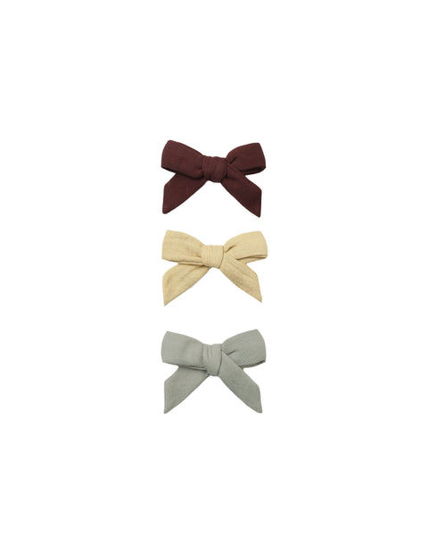 Quincy Mae Black Cherry/Butterscotch/Laurel Bow Clip Set