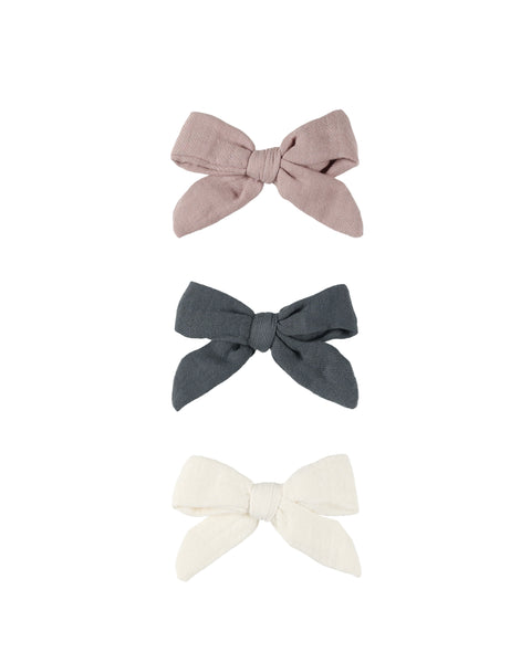 Quincy Mae Indigo/Mauve/Ivory Bow W Clip Set