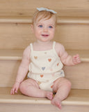 Quincy Mae Natural Confetti Hearts Waffle Cinch Romper