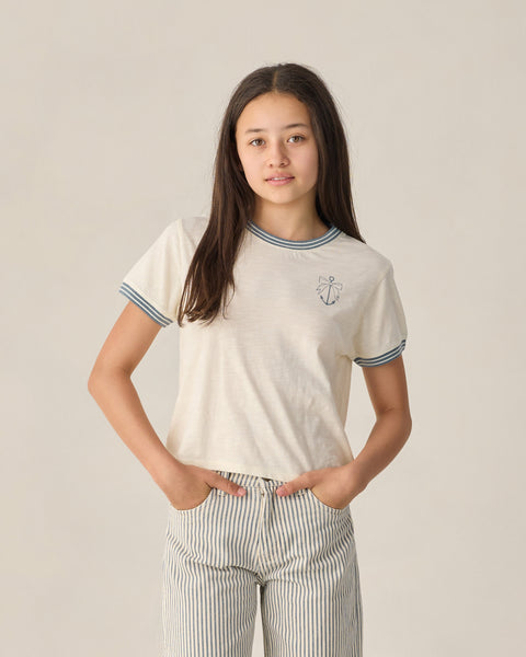 Rylee & Cru Teens Ivory Anchor Bow Ringer Tee